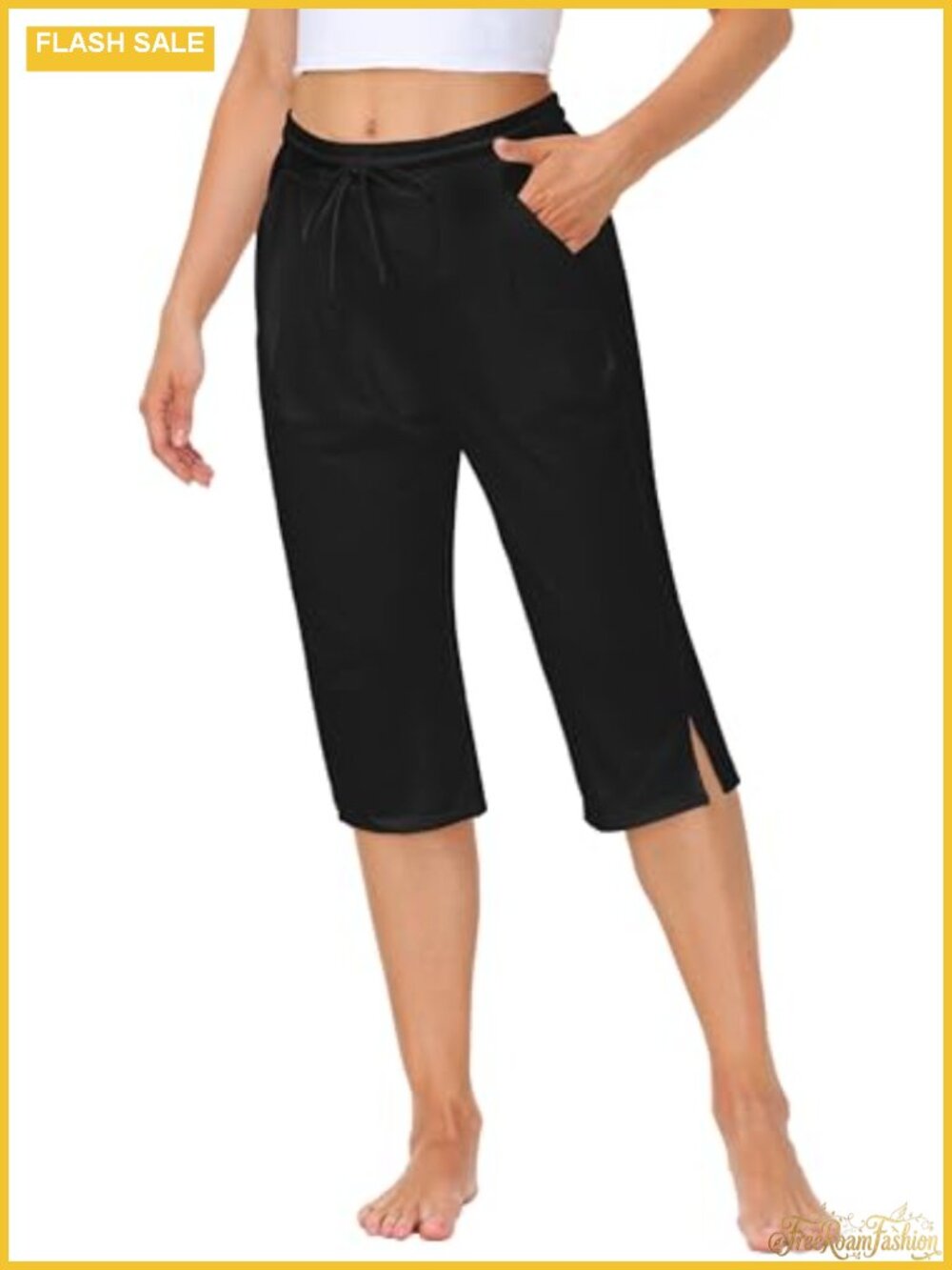 Women Yoga Capri Sweatpants Drawstring Lounge Joggers Side Pockets